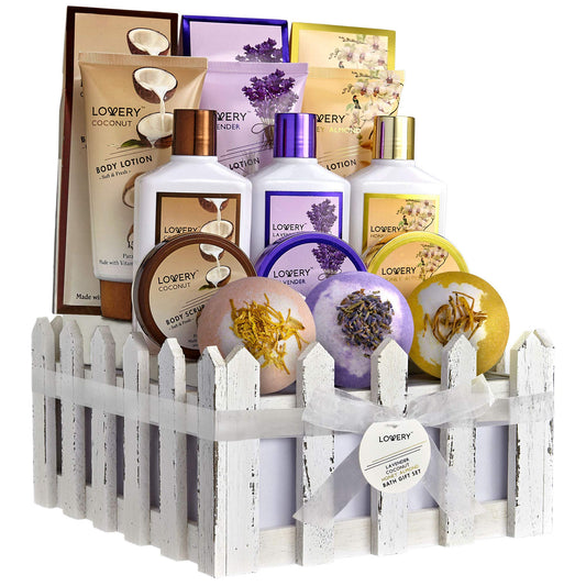 Valentines Home Spa Gift Baskets For Women & Men – 16 Piece Set of Coconut, Lavender Jasmine & Honey Almond Scent, Includes Lotions, Salts, Bubble Baths, Body Scrub & Large Bath Bombs - Birthday Gifts