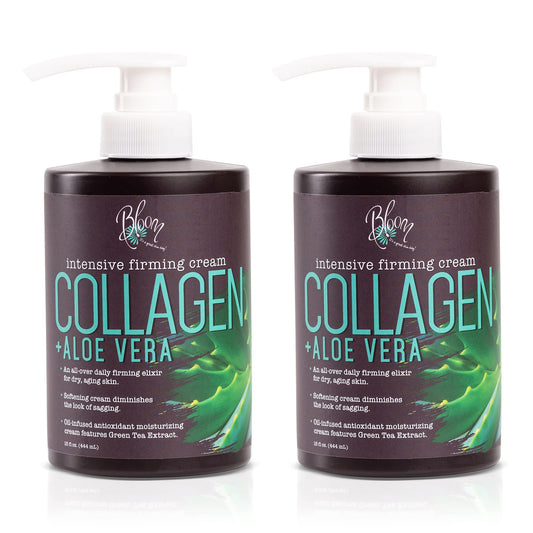 BLOOM Collagen Lotion Skin Care Firming Body Cream, Intensive Anti Aging Moisturizer Face Lotion W/Aloe Vera For Wrinkles, Sagging Skin, & Dry Skin, Fragrance Free Collagen Cream For Women, 2-Pack