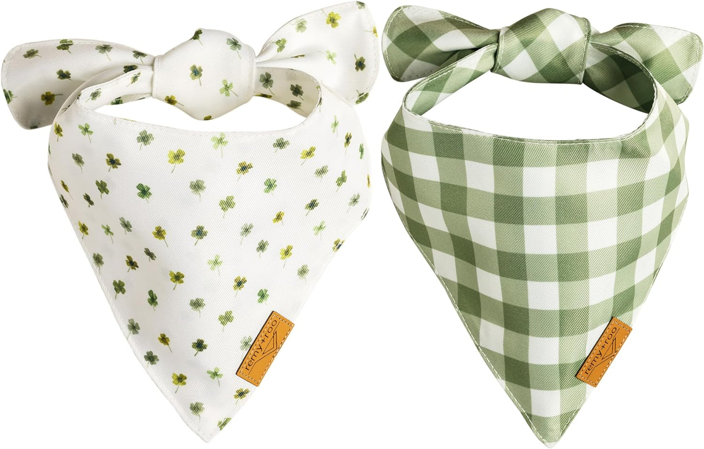 Remy+Roo Large Dog Bandanas - 2 Pack Lucky Set | Adjustable Cooling Fabric, Patented Shape Dog Bandanas Boy & Girl | St Patricks Day Dog Bandana, Green Designs