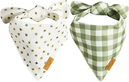 Remy+Roo Large Dog Bandanas - 2 Pack Lucky Set | Adjustable Cooling Fabric, Patented Shape Dog Bandanas Boy & Girl | St Patricks Day Dog Bandana, Green Designs