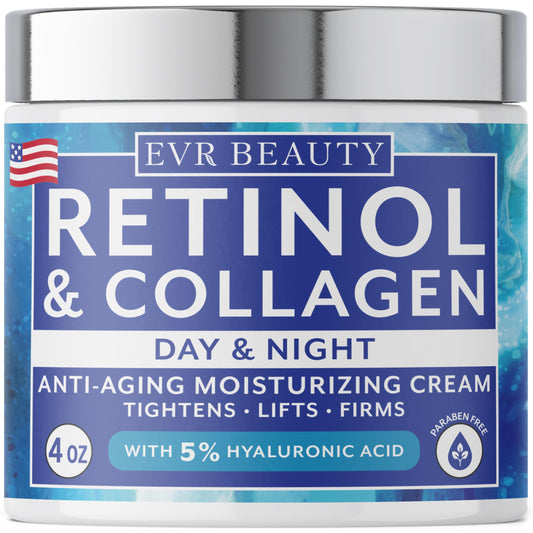 EVR Beauty Retinol Cream for Face (4oz) Best Facial Moisturizer for Aging Skin with Collagen and Hyaluronic Acid - Anti-Aging Face Cream for Women and Men - Day and Night - All Skin Types