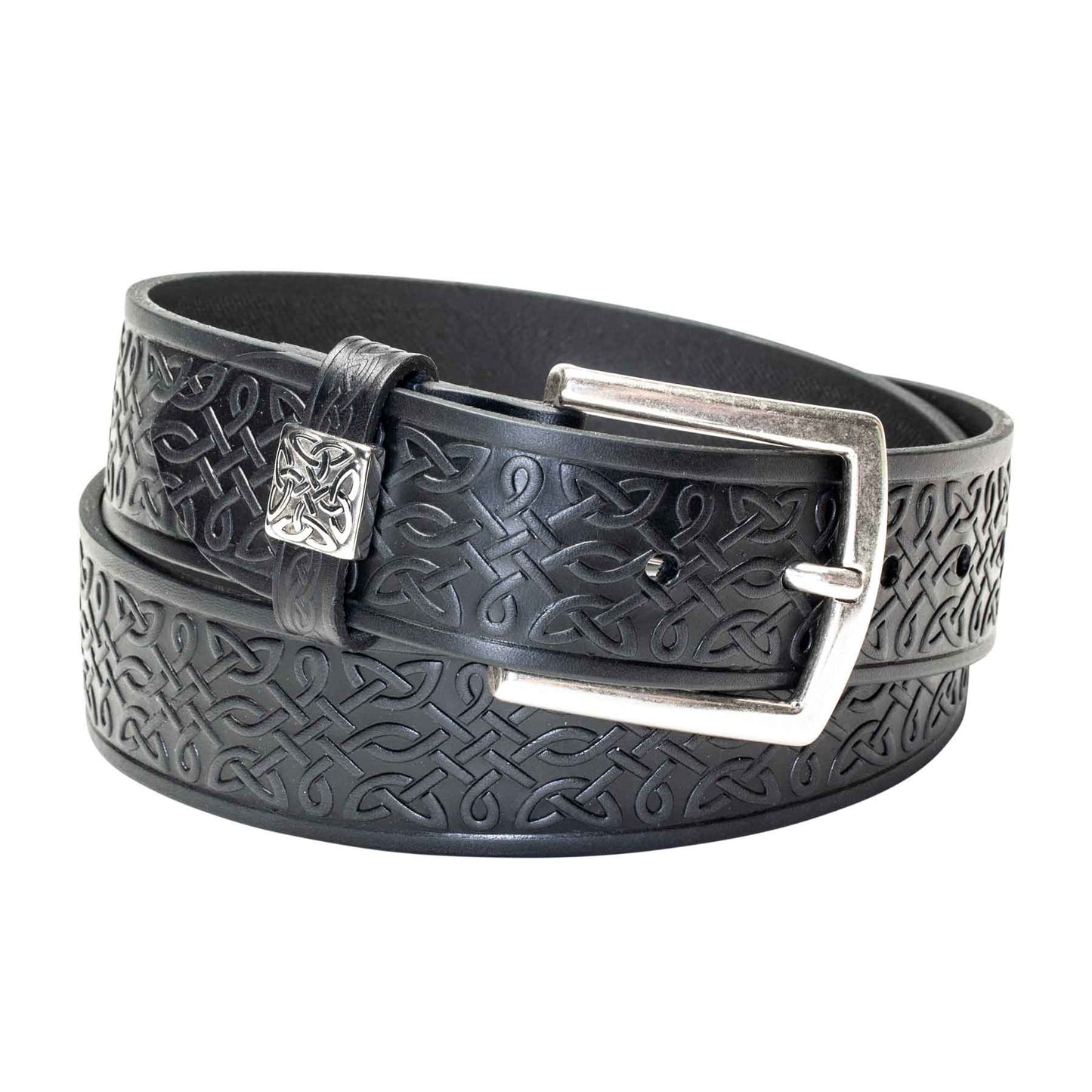 Celtic Weave Leather Belt, Black