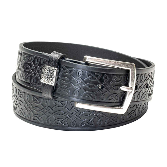 Celtic Weave Leather Belt, Black