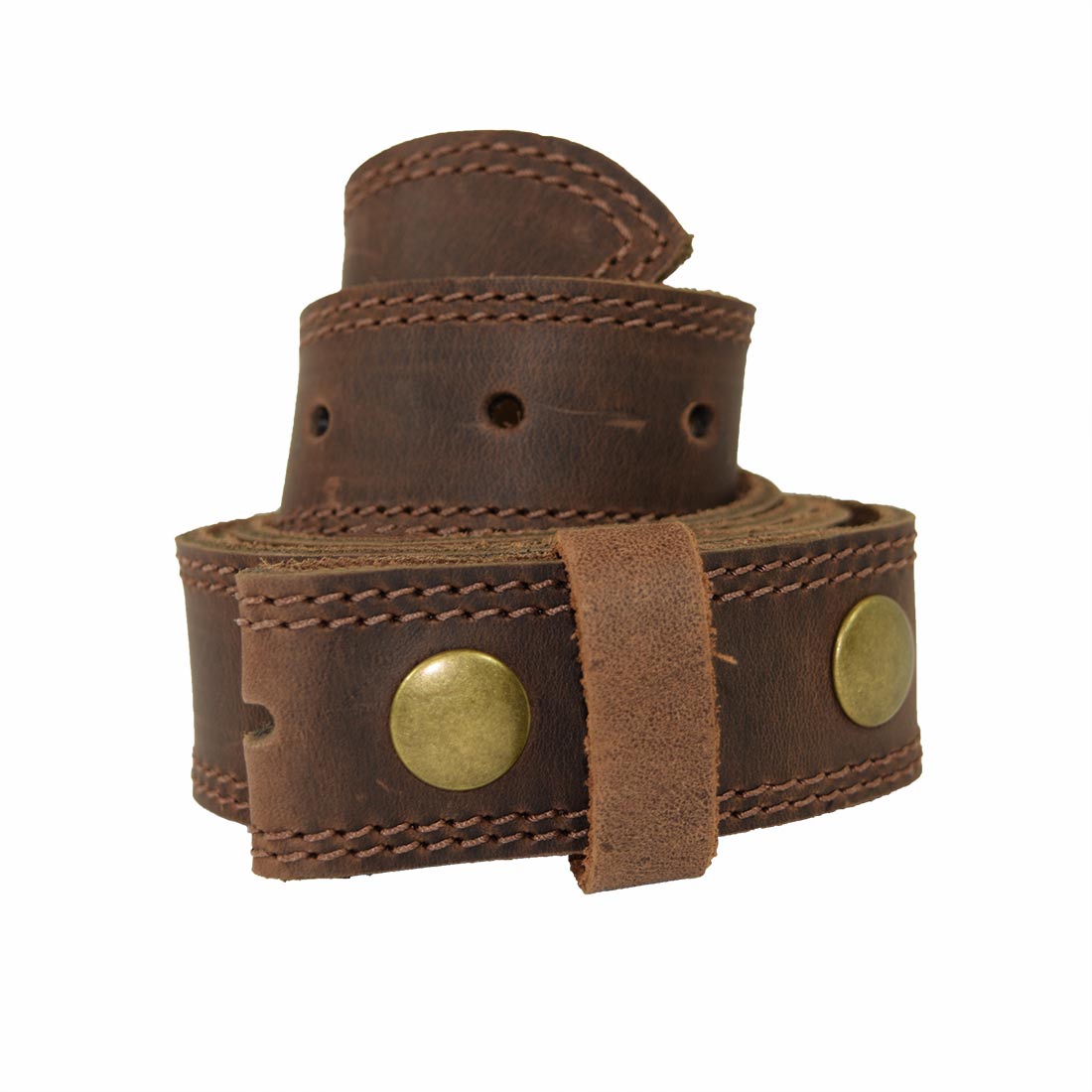 Two Row Stitch Leather Snap On Belt, 1.25" Width