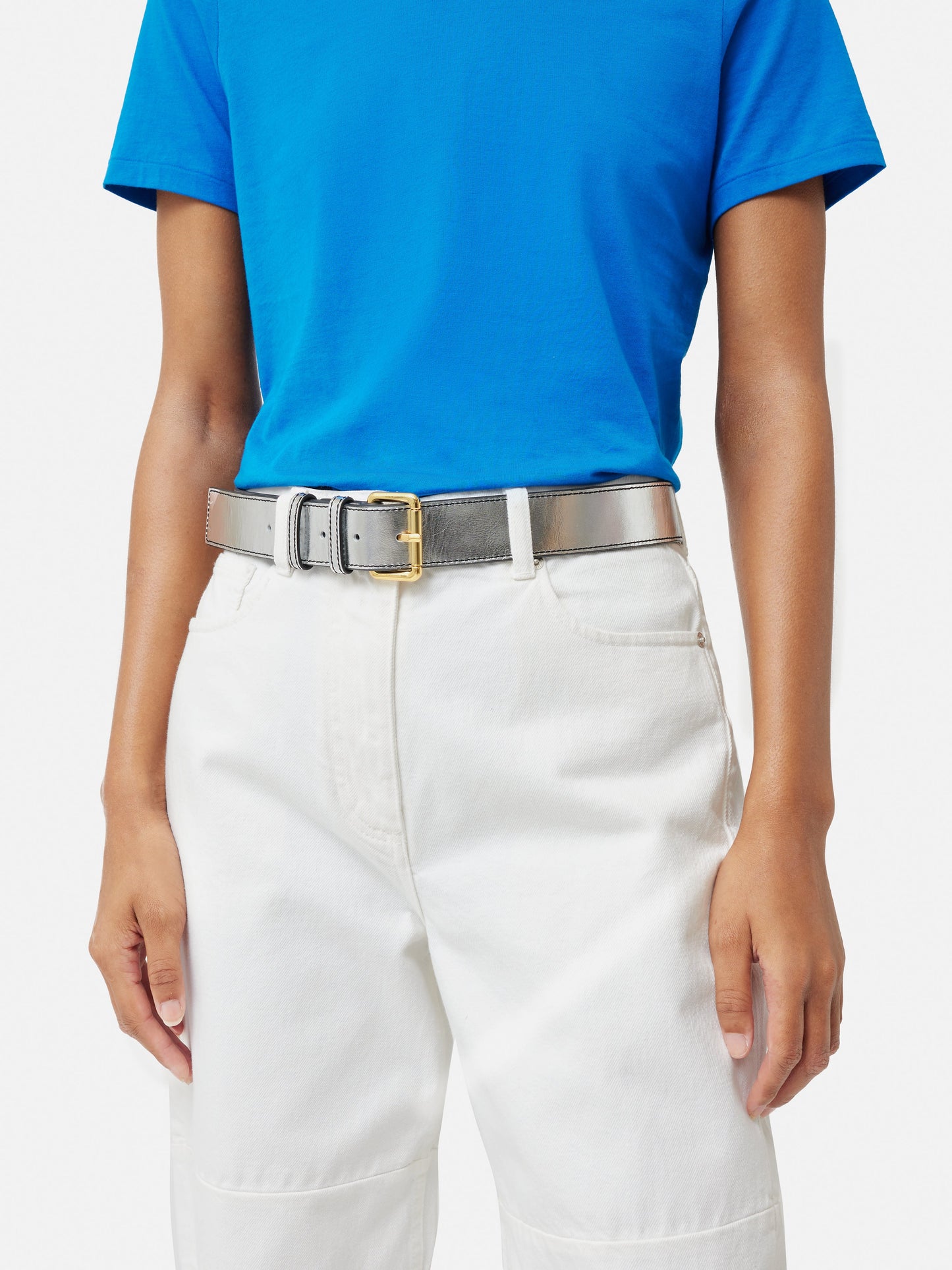 Metallic Leather Belt | Silver