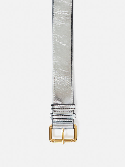 Metallic Leather Belt | Silver