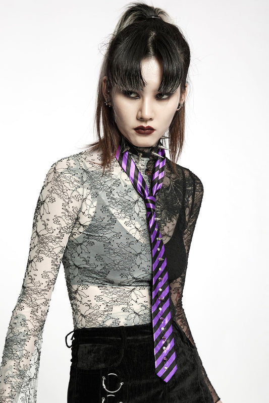 Spikes and Stripes Rivet Tie [Purple/Black]
