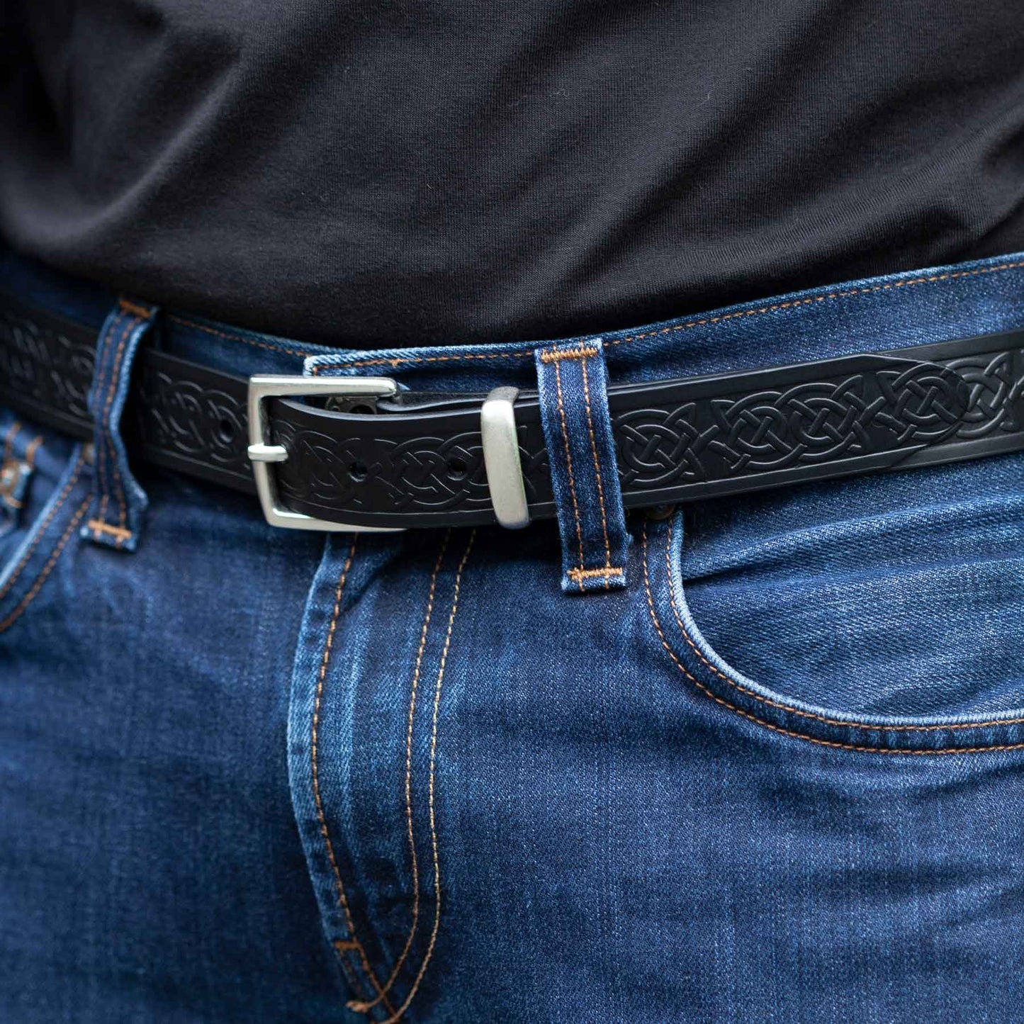 Celtic Weave Leather Belt, Black