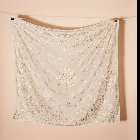 Maradji "Blanco et Dore" Cotton and Silk Bandana