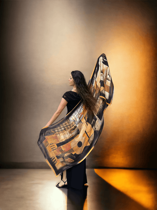 Brown and Rust Digitally Printed Abstract Watercolor Scarf