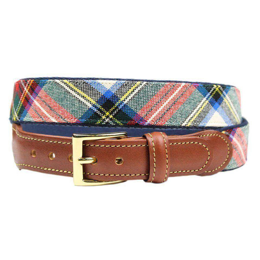 Dress Stewart Tartan Plaid Belt on Navy Canvas by Country Club Prep - Country Club Prep