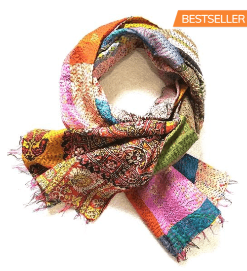 Vintage Silk Saree Kantha throw - Hand Stitched Upcycled - zoter Shop