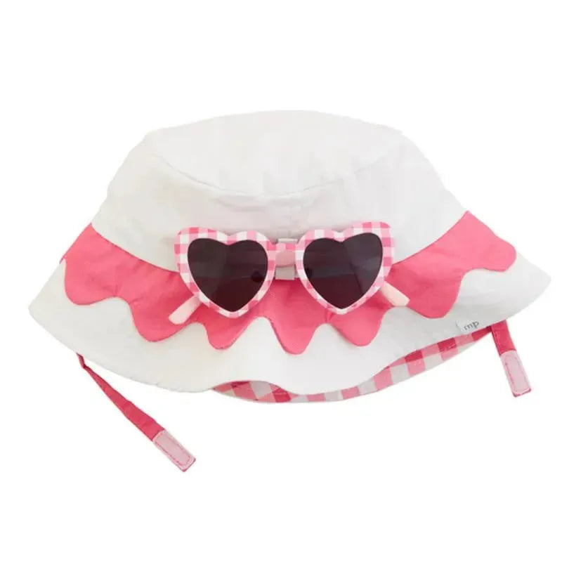 Mud Pie - White Scallop Hat & Sunglasses Set