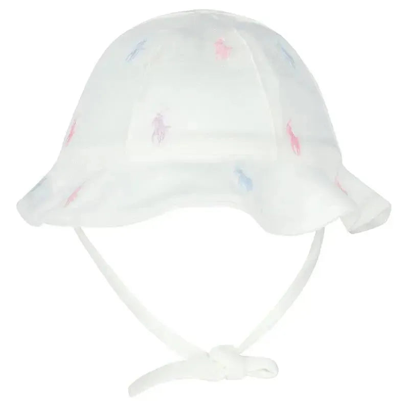 Polo Ralph Lauren Baby - Interlock Knit Allover Pony Schiffli Bucket Hat, White