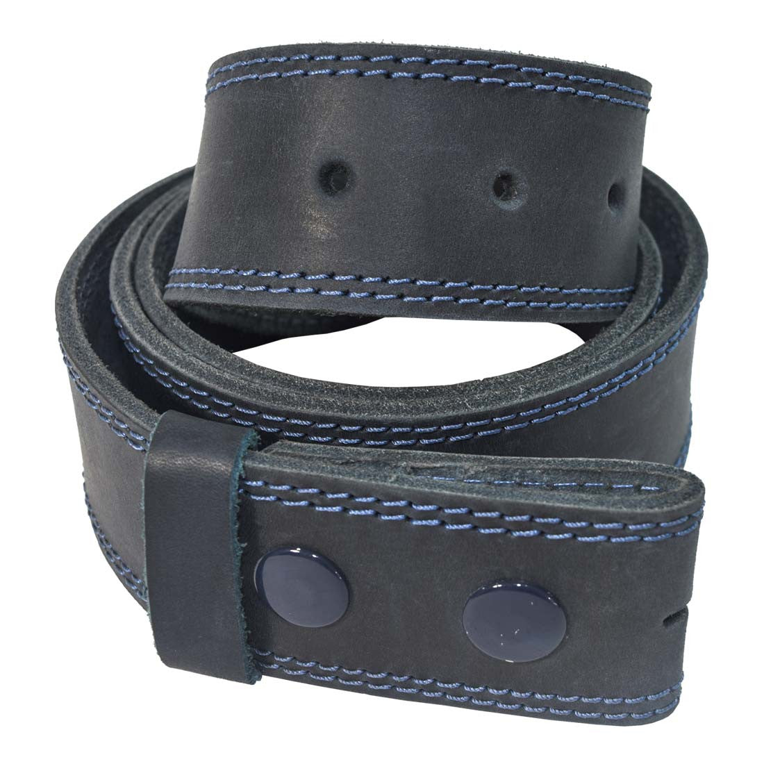 Men's Double Stitched Thick Leather Snap On Belt