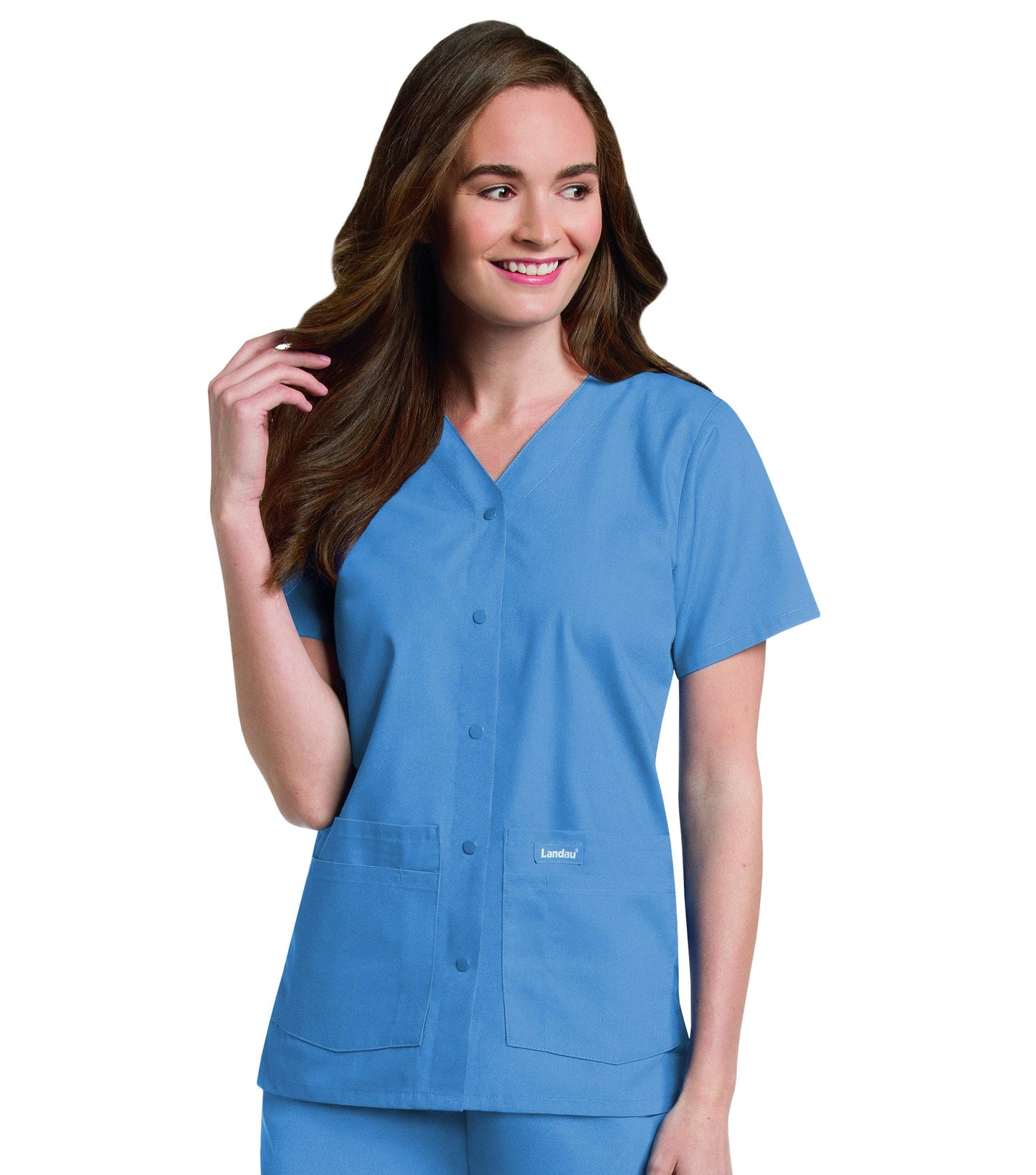 Women's Snap Front V-Neck Tunic Top, 2XLarge to 5XLarge, by Landau