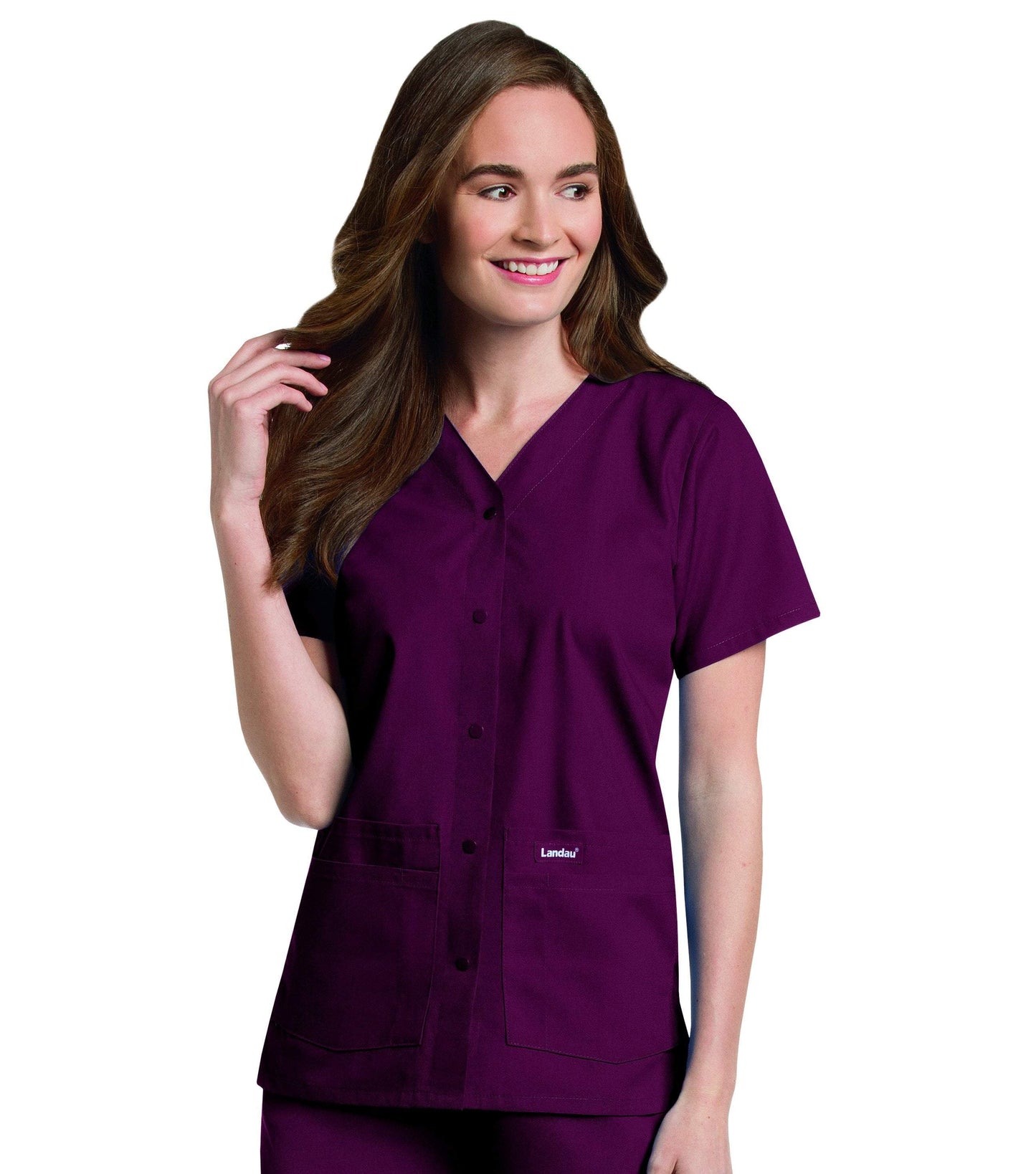 Women's Snap Front V-Neck Tunic Top, 2XLarge to 5XLarge, by Landau