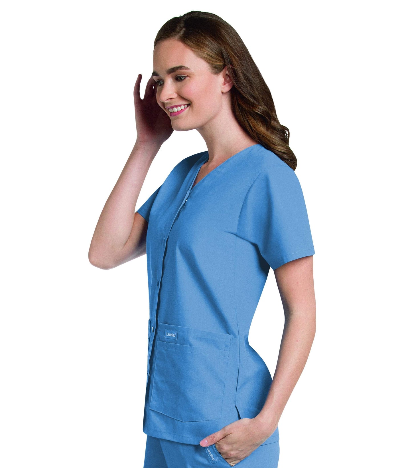 Women's Snap Front V-Neck Tunic Top, 2XL to 5XL, by Landau