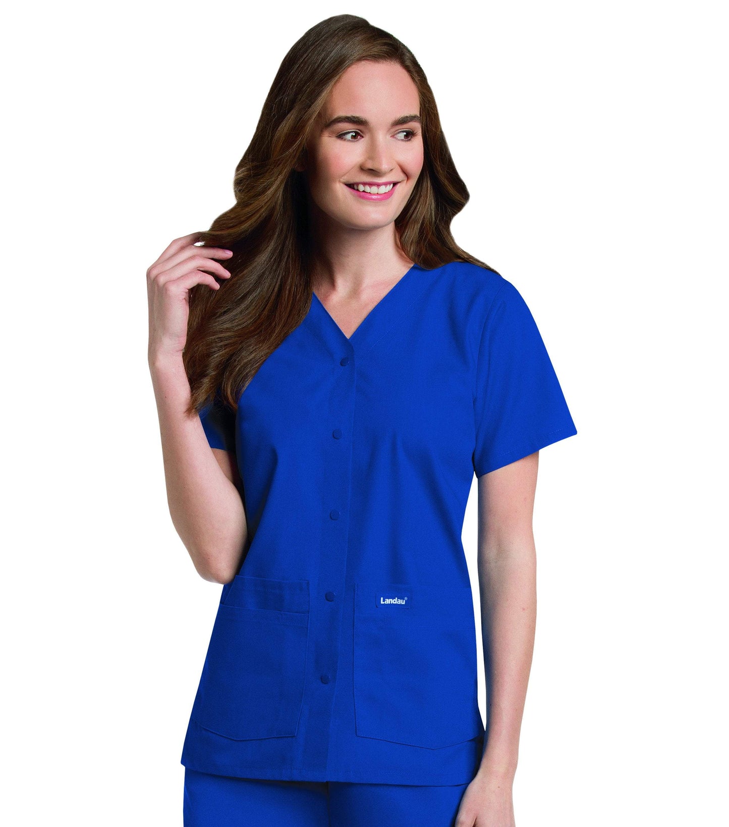 Women's Snap Front V-Neck Tunic Top, 2XL to 5XL, by Landau