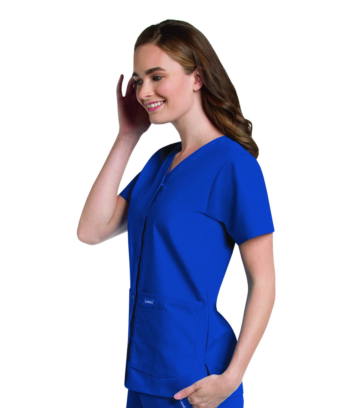 Women's Snap Front V-Neck Tunic Top, 2XL to 5XL, by Landau