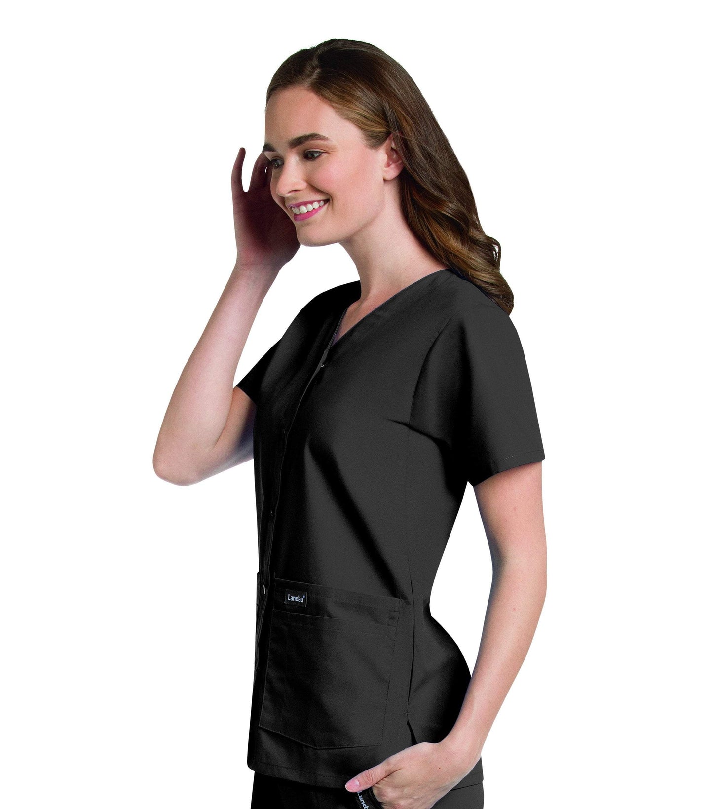 Women's Snap Front V-Neck Tunic Top, 2XL to 5XL, by Landau