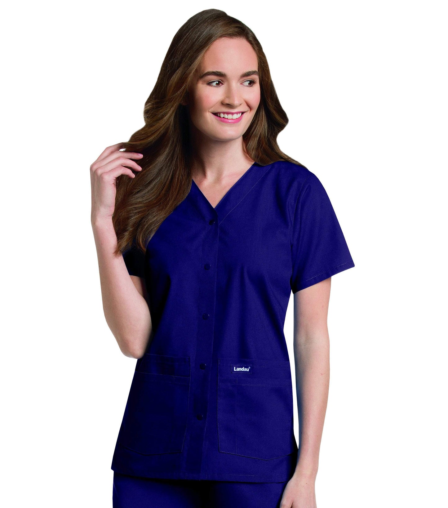 Women's Snap Front V-Neck Tunic Top, 2XL to 5XL, by Landau