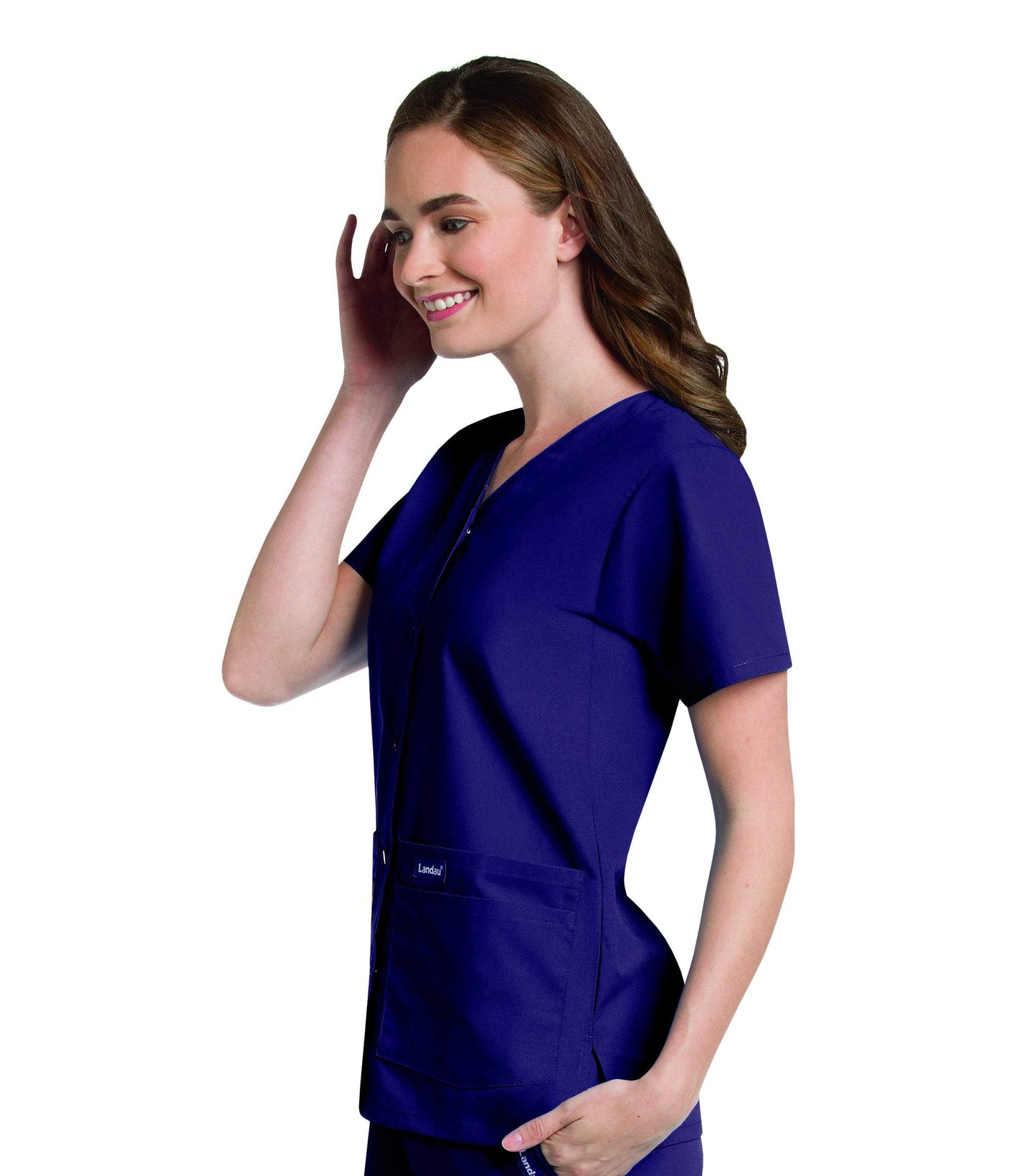 Women's Snap Front V-Neck Tunic Top, 2XL to 5XL, by Landau