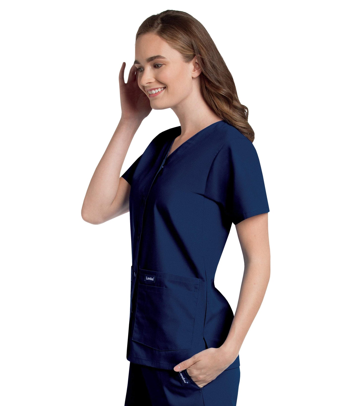 Women's Snap Front V-Neck Tunic Top, 2XL to 5XL, by Landau