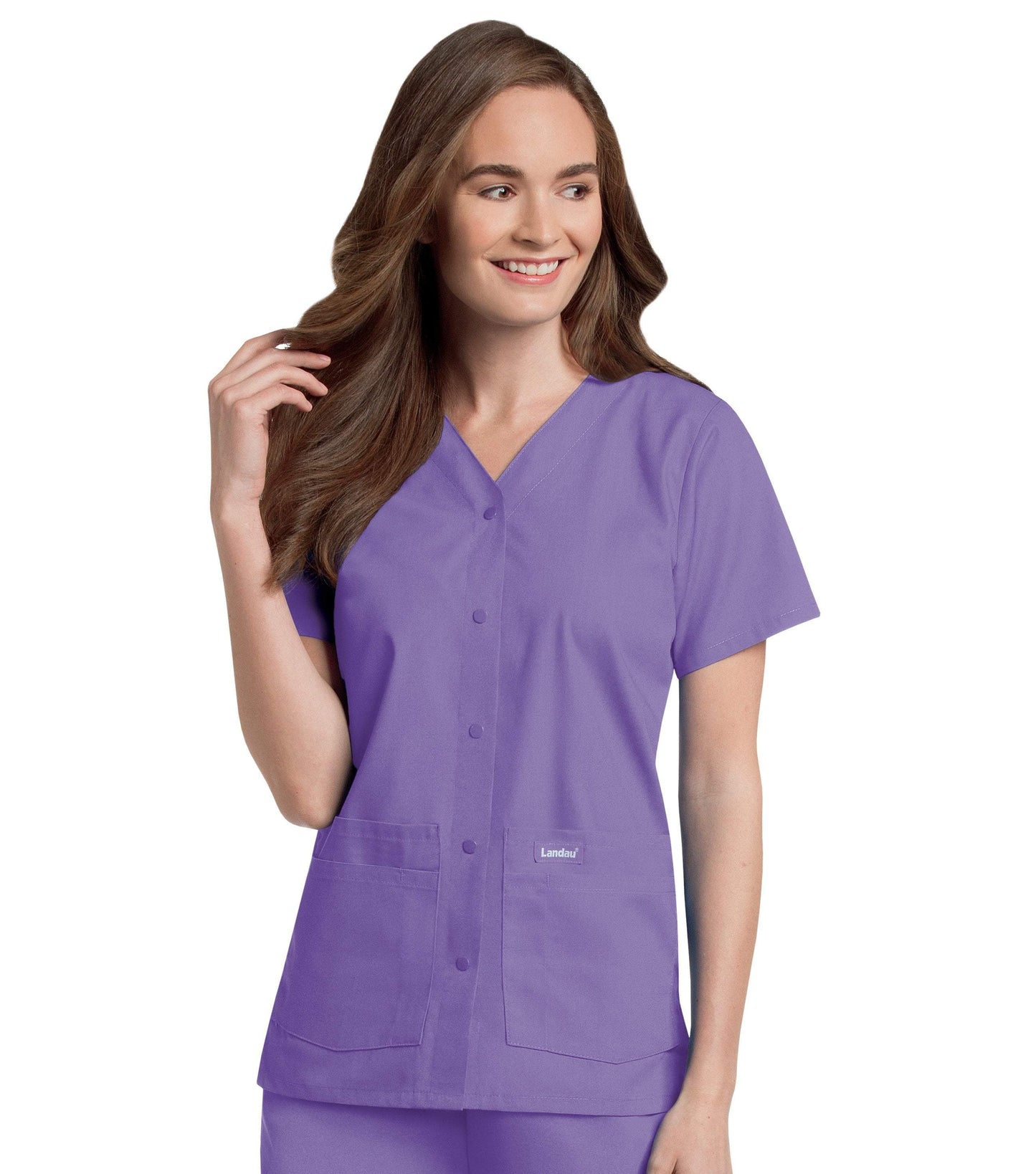 Women's Snap Front V-Neck Tunic Top, 2XL to 5XL, by Landau