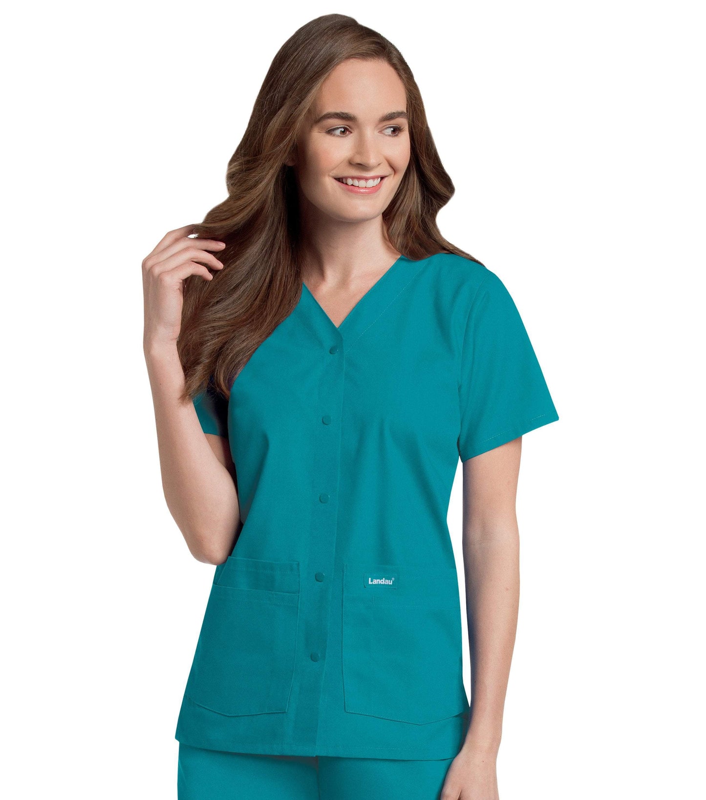 Women's Snap Front V-Neck Tunic Top, 2XLarge to 5XLarge, by Landau