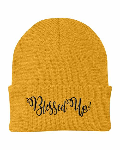 Beanie Cap / Blessed Up Embroidered Graphic - Cuffed Knit Hat - zoter Shop