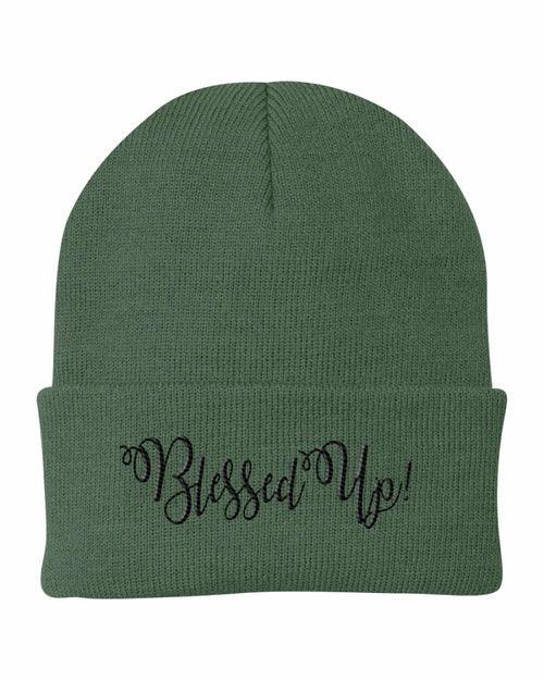 Beanie Cap / Blessed Up Embroidered Graphic - Cuffed Knit Hat - zoter Shop
