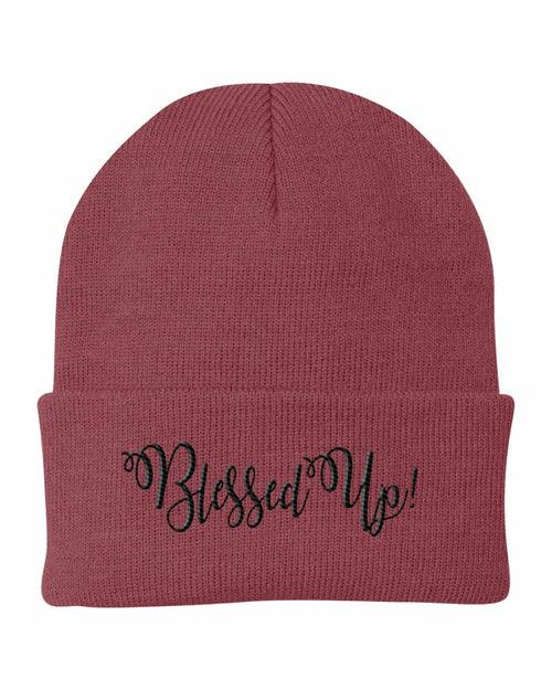 Beanie Cap / Blessed Up Embroidered Graphic - Cuffed Knit Hat - zoter Shop