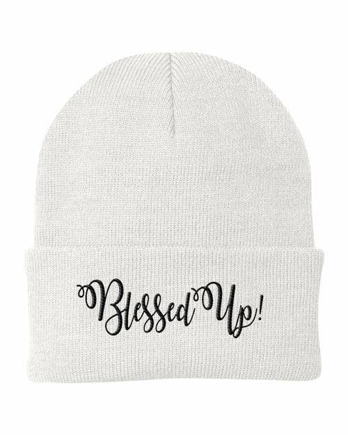Beanie Cap / Blessed Up Embroidered Graphic - Cuffed Knit Hat - zoter Shop