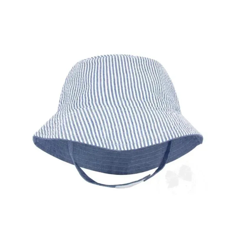 Wee Ones - Boys Reversible Seersucker Sun Hat, Blue Stripes