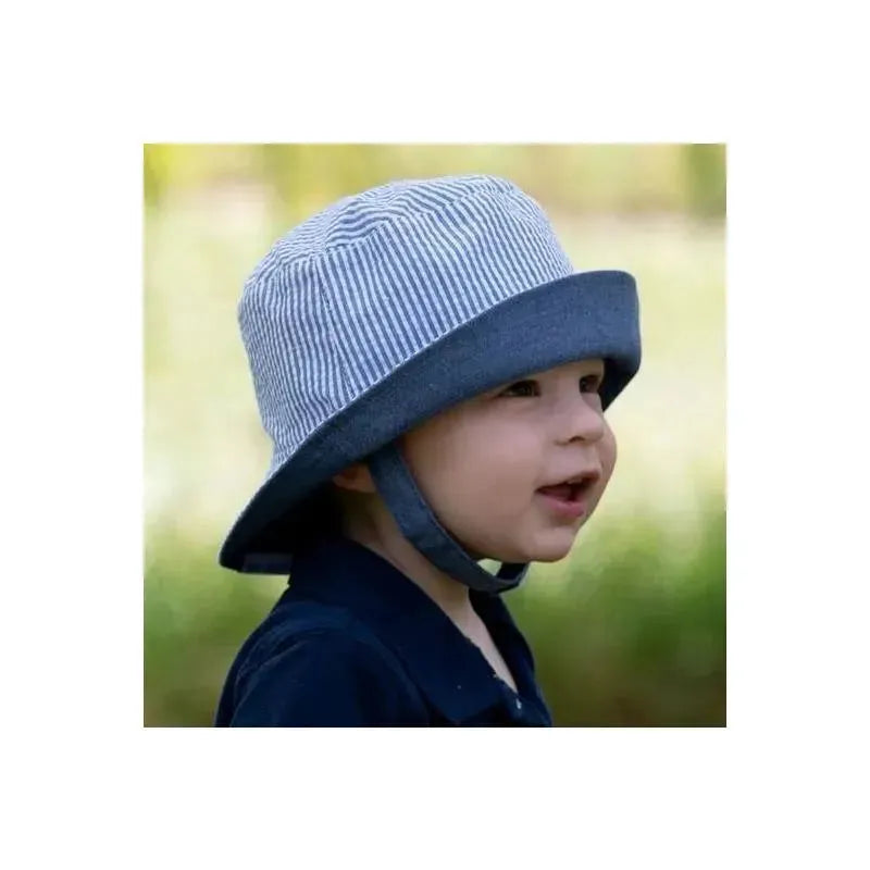 Wee Ones - Boys Reversible Seersucker Sun Hat, Blue Stripes