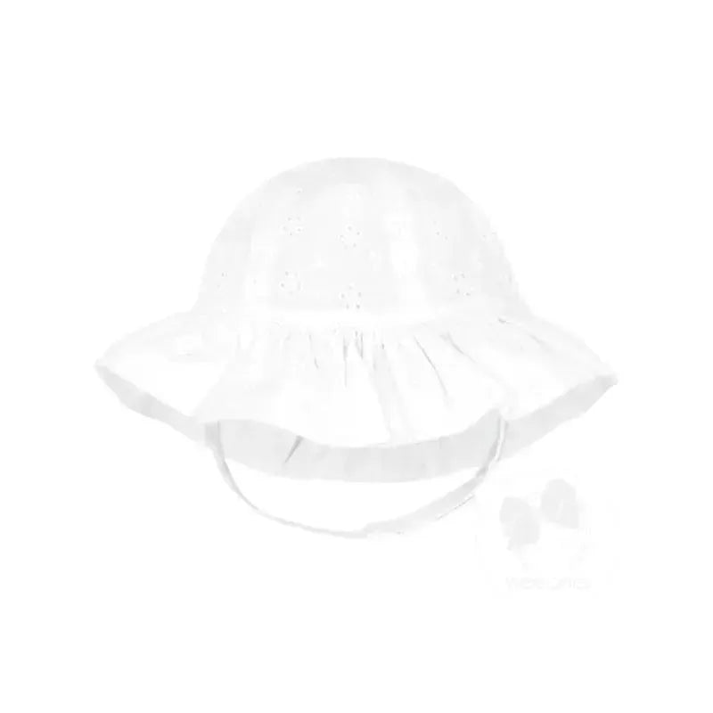 Wee ones - Girls Reversible Ruffle Brim Eyelet Sun Hat, White