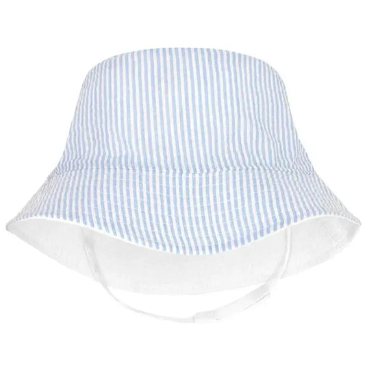 Wee Ones - Girls Reversible Ruffle Brim Seersucker Sun Hat, Blue Stripes